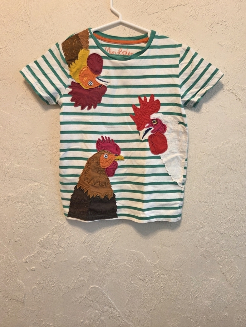 Mini Boden Chicken/Rooster Applique Striped T-Shirt 8-9 - Picture 8 of 8